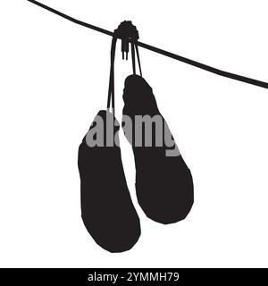 Silhouette Sneakers hanging from a rope on the white background. Vector illustration. Stock Vector