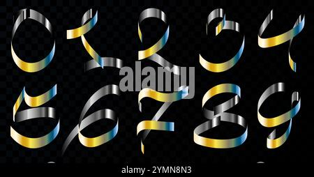 A set of vector numbers in the form of ribbons. With gradient color. Designs for logo, posters Stock Vector