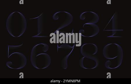 Set of blue vector numbers with smooth transition, in sleek outline style. Designs for logo, poster Stock Vector