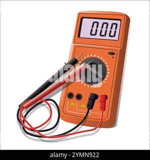 Multi tester orange colour with digital display. 3d vector illustration on a white background Stock Vector