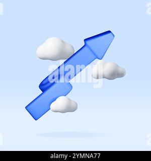 3D growing blue arrow in clouds Stock Vector