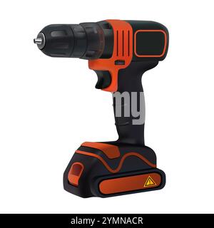 Screwdriver 3d vector on white background, Handheld cordless tool for creating advertising posters on construction themes Stock Vector