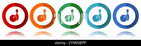 Bowling vector icons, flat icon set for logo design, webdesign and mobile applications, colorful web button collection in eps 10 Stock Vector
