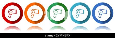 Hair dryer, beauty salon vector icons, flat icon set for logo design, webdesign and mobile applications, colorful web button collection in eps 10 Stock Vector
