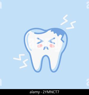 Tooth. Cute character in kawaii style. Diseased organ, digestive system. Caries, crack. Pulpitis. Vector illustration, flat style. Health problems Stock Vector