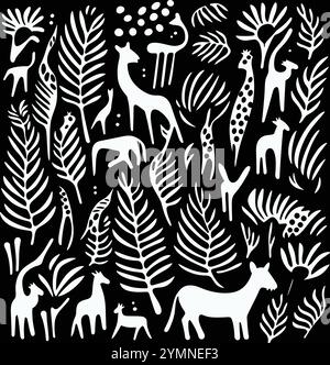 Black and White Background With Lots of Grainy White Strokes For, Animal Motifs, Sleek and Stylized Stock Vector