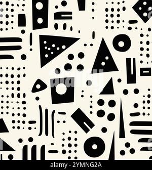 black and white geometric pattern background, in the style of whimsical abstractions, playful figures, minimalist backgrounds Stock Vector
