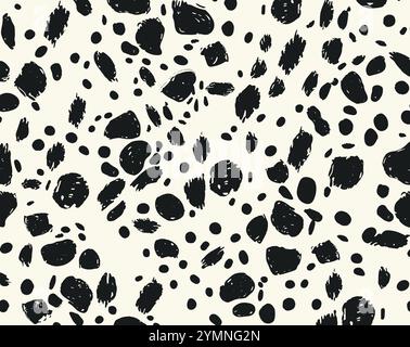 black and white spotted pattern on paper, in the style of free brushwork, whimsical wilderness, avocadopunk, petcore, rounded Stock Vector