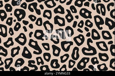 black and white leopard print pattern on the ground, flat illustration style, vector graphics, simple lines, minimalism, no shadows, white background Stock Vector