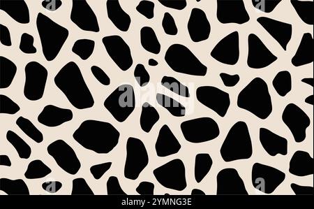 black and white leopard print pattern on the ground, flat illustration style, vector graphics, simple lines, minimalism, no shadows, white background Stock Vector