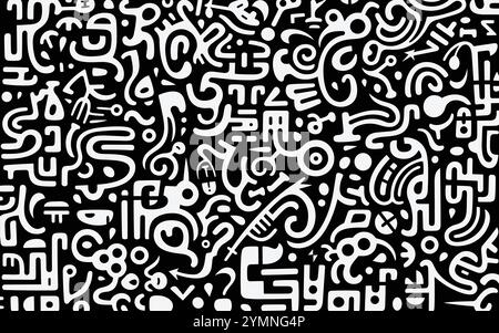 black and white pattern with an abstract pattern of letters Stock Vector