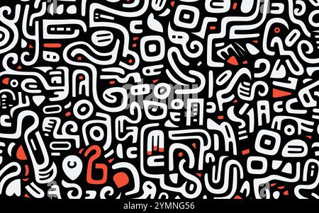 black and white pattern with an abstract pattern of letters Stock Vector
