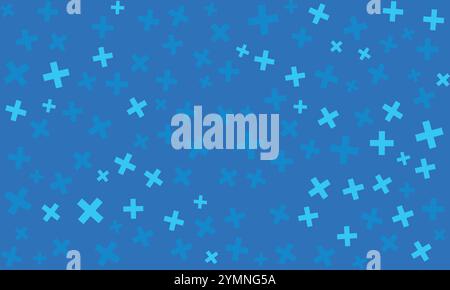 Blue Mathematical Plus Symbols Pattern. Math Design Elements Background. Medical Tech Background Stock Vector