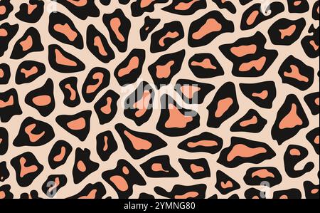 black and white leopard print pattern on the ground, flat illustration style, vector graphics, simple lines, minimalism, no shadows, white background Stock Vector