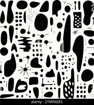 black and white geometric pattern background, in the style of whimsical abstractions, playful figures, minimalist backgrounds Stock Vector