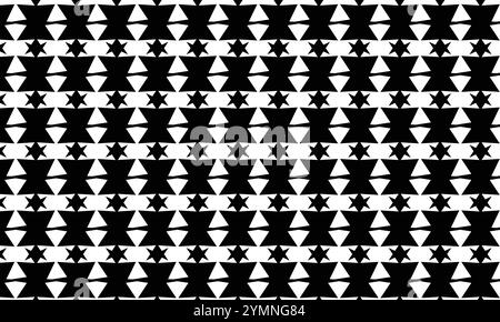 Black and White Geometric Star Pattern. Bold Abstract Triangles and Stars Seamless Design, Modern Monochrome Background Stock Vector