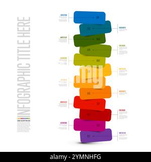 Whole year infographic template with stacked rainbow color blocks on white background. Fresh color block for each month of the year infochart template Stock Vector