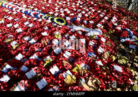 Wreaths laid at the Cenotaph, Whitehall, London, UK Stock Photo