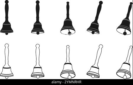 hand bell icon set vector illustration isolated on white background. Stock Vector