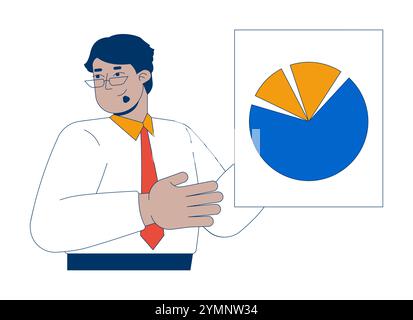 Arab businessman showing pie chart financial report 2D cartoon character Stock Vector