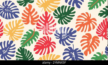 Bold Monstera Coastal Lines pattern. Vibrant Patterns for a Fresh and Lively Beach-Themed Design Stock Vector