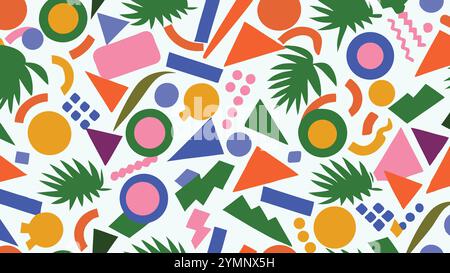 Bold retro shape doodle seamless pattern. Vintage minimalist style art background for fashion or nostalgic designs with 80s vibes Stock Vector
