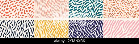 colorful line doodle seamless patterns. A creative abstract art background collection Stock Vector