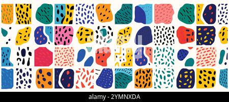Colorful abstract doodle shape seamless pattern set. Creative minimalist style art background collection, trendy design with basic shapes Stock Vector