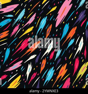 colorful brush strokes pattern on a black background, in the style of simple shapes, shaped canvas, cute cartoonish designs, pastel punk, rounded Stock Vector