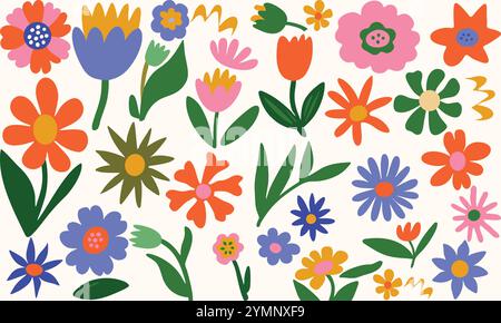 Colorful Floral Pattern. Vibrant Springtime Flowers Stock Vector