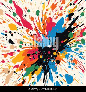 colorful paint splash pattern on white beige, in the style of nature-inspired motifs, free brushwork, memphis design, floral explosions, patterns Stock Vector