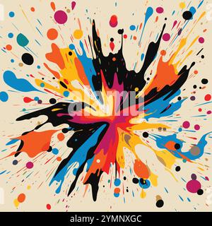 colorful paint splash pattern on white beige, in the style of nature-inspired motifs, free brushwork, memphis design, floral explosions, patterns Stock Vector
