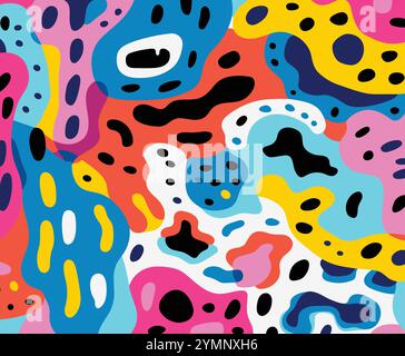 colorful, abstract background illustration, in the style of animalier, bold color blobs, jon burgerman, flowing textures, diverse color palette Stock Vector