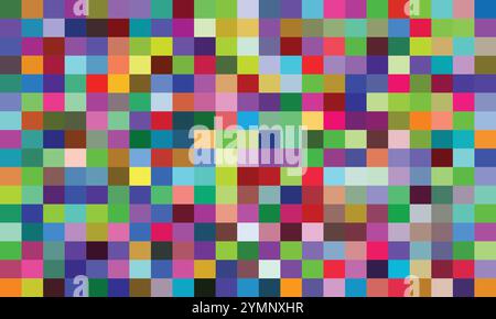 Colorful pixelated mosaic background with vibrant squares in a diverse palette, creating a playful and dynamic design. Perfect for modern digital art Stock Vector