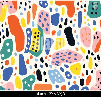 colorful pattern with some white shapes stock vector, in the style of henry scott tuke, minimalist palette, tove jansson, dotted, white background Stock Vector