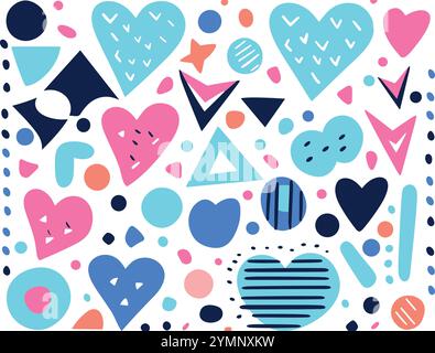 cute retro style pattern with a shape in blue, pink, and blue stock vector, in the style of memphis design Stock Vector