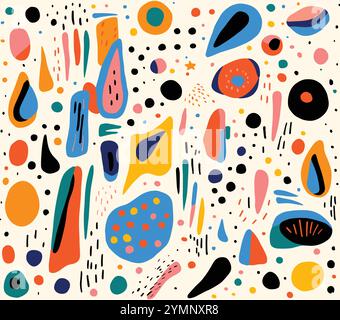 Contemporary Handmade Vector Illustration Pattern With Various Symmetrical Squares, Triangles, Shapes, Confetti Like Dots Stock Vector