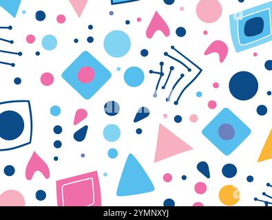 cute retro style pattern with a shape in blue, pink, and blue stock vector, in the style of memphis design Stock Vector