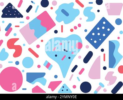 cute retro style pattern with a shape in blue, pink, and blue stock vector, in the style of memphis design Stock Vector