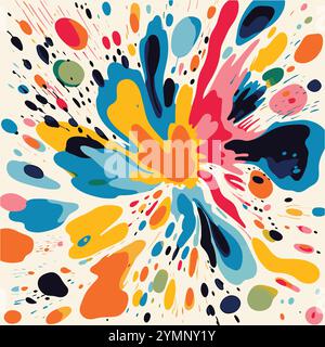 Colorful Paint Splash Pattern on White Beige, in the Style of Nature-Inspired Motifs, Free Brushwork, Memphis Design, Floral Explosions Stock Vector
