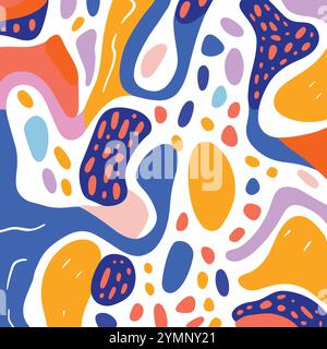 colorful seamless pattern with abstract shapes in black and white, in the style of polychrome terracotta, minimalist outlines, rounded Stock Vector