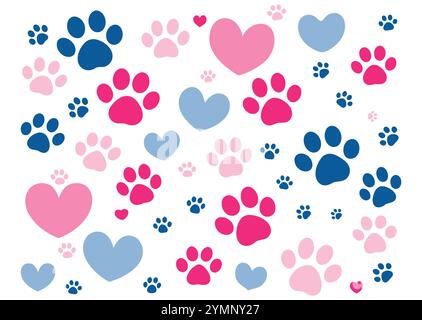 Cute paw feet and heart pattern Stock Vector