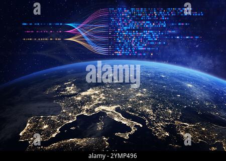 AI and big data optimizing and automating business workflow on a global scale. Automation, analytics, data stream, digital transformation, neural netw Stock Photo