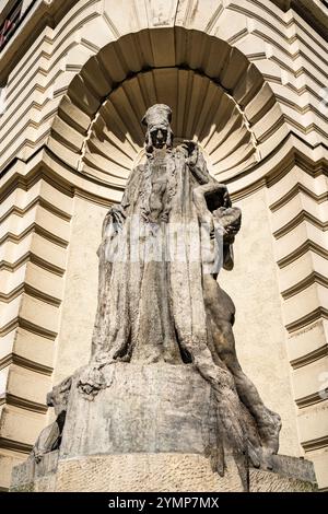 Statue of Judah Loew ben Bezalel (also called Rabbi Loew),  outdoor sculpture by Ladislav Saloun, installed at New City Hall in Prague, Czechia Stock Photo