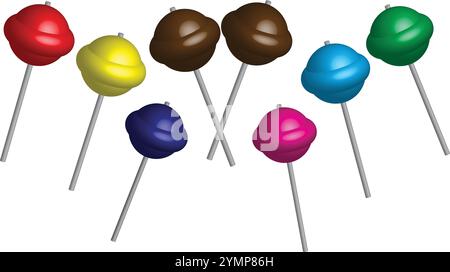 Lollipops in different colours collection isolated on transparent white background Stock Vector