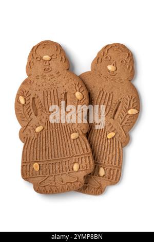 Pair of typical Dutch treat called speculaas pop, ginger cookie, to be served at Sinterklaas evening isolated on white background close up Stock Photo