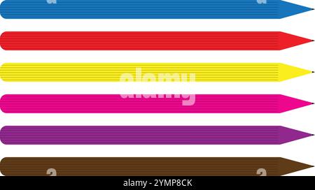 Pencils Set - six colorful pencils isolated on transparent white background Stock Vector