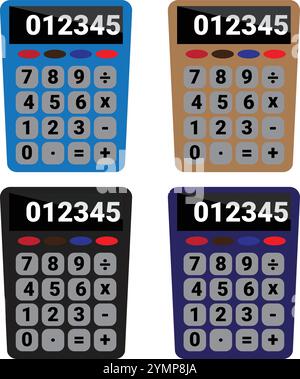 Calculator Set Sky Blue Brown Black and Blue Isolated on white Transparent Background Stock Vector