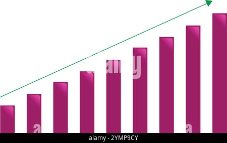 Growing Column Chart with Purple Blocks and Arrow Line Stock Vector