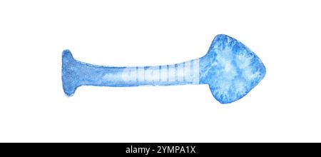 Watercolor blue arrow graphic on white background for design and art projects. Stock Photo